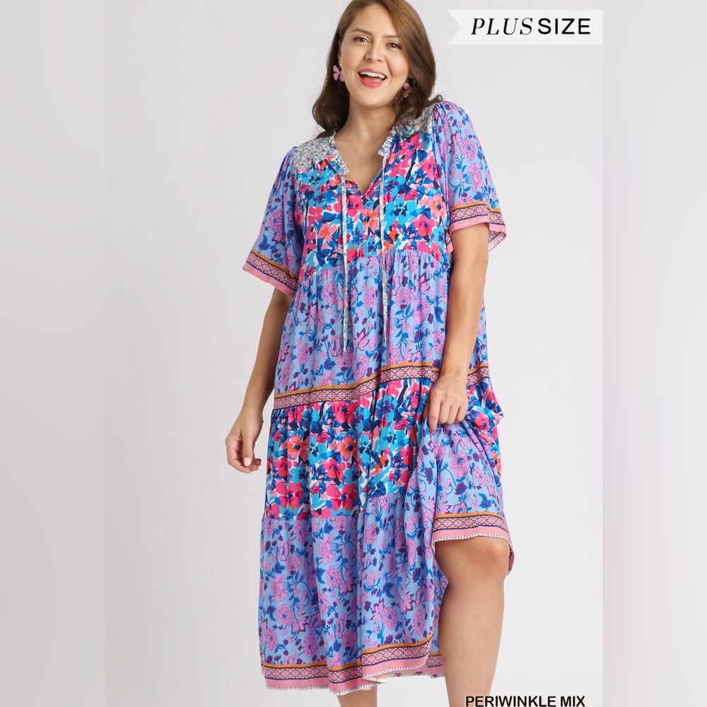Umgee NWT Boutique Boho Hippy Floral Print Dress XL - 2X Periwinkle Lave… - Picture 7 of 12